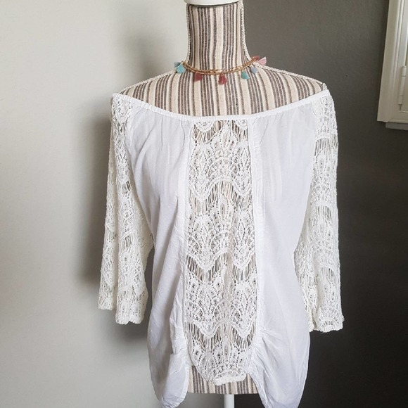 White crochet lace blouse tunic - Picture 1 of 5